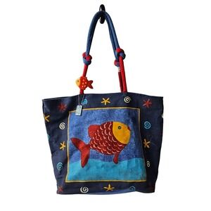 Sun and Sand Fish Large Tote Bag Novelty Nautical Beach Bag Purse Colorful